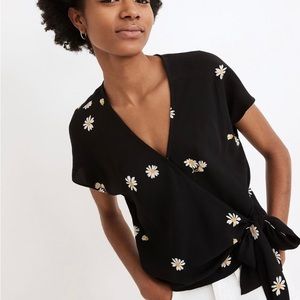 Madewell daisy print wrap top